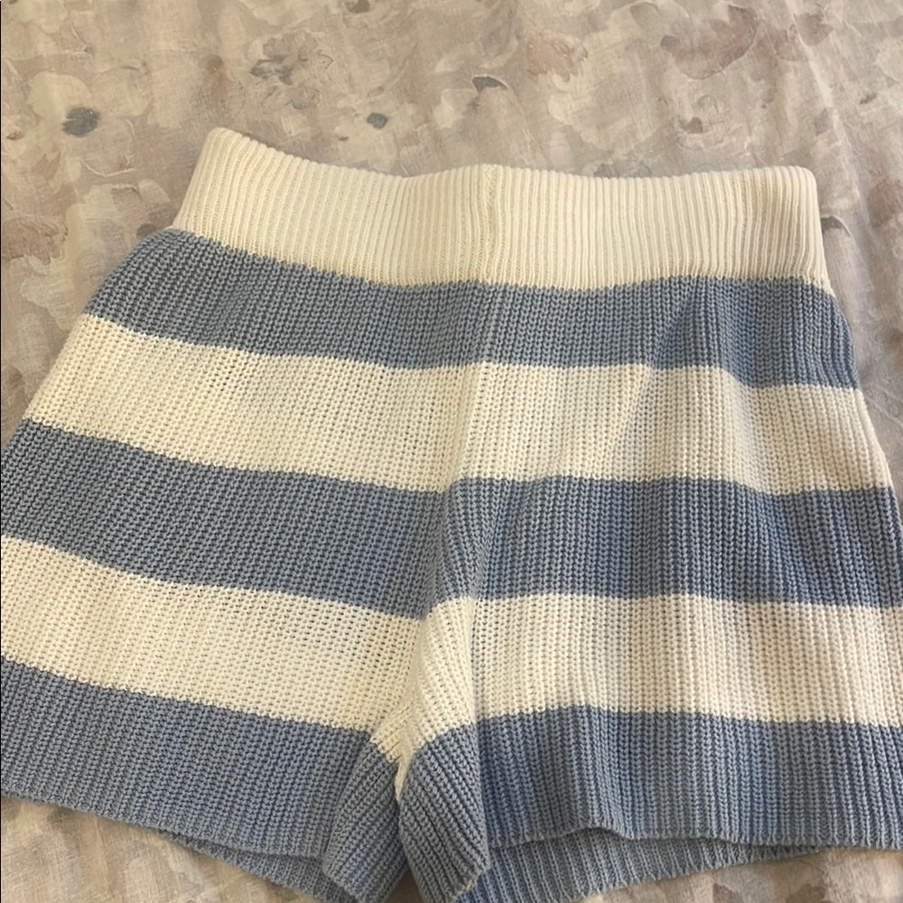 Sincerely Jules High Waist White and Blue Knit Shorts